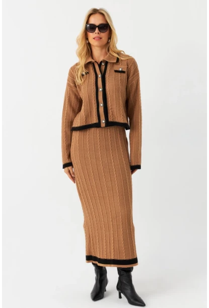 Kadın Camel İkili Alt Üst Triko Takım NUV34