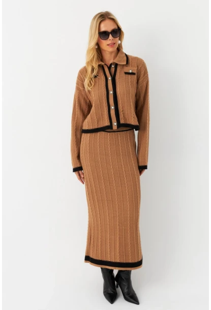 Kadın Camel İkili Alt Üst Triko Takım NUV34