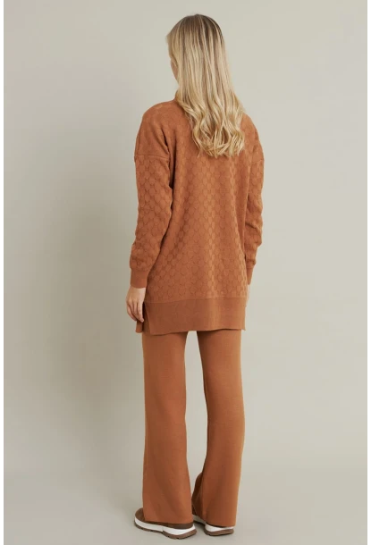 Kadın Camel İnci Düğmeli Triko Alt Üst Takım MNUV33