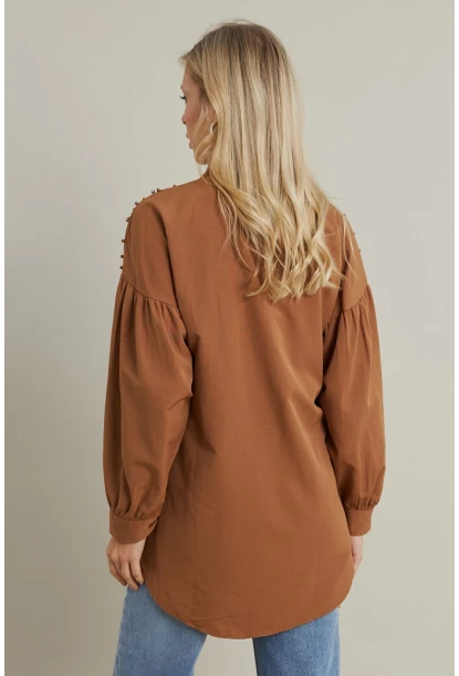Kadın Camel İncili Balon Kol Gömlek MASF16