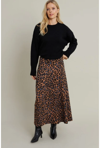 Kadın Camel-İndigo Desenli Çan Etek MLON3007