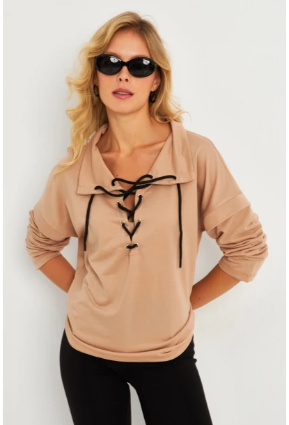 Kadın Camel Kuşgözlü Sweatshirt TF04