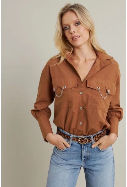 Kadın Camel Metal Detaylı Gömlek ASF13
