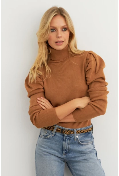 Kadın Camel Prenses Kol Balıkçı Yaka Triko Bluz SF2555