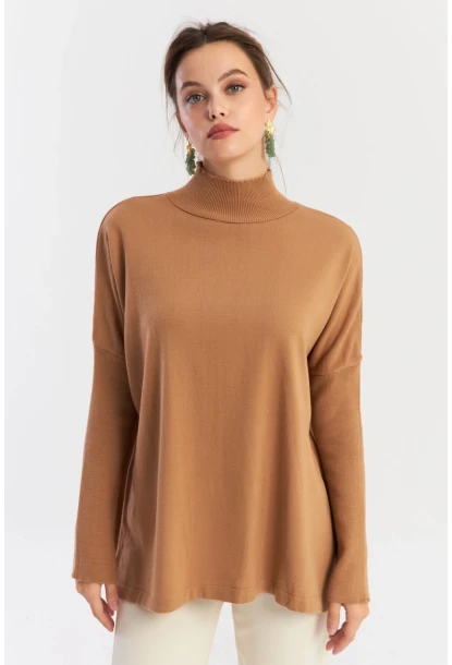 Kadın Camel Salaş Triko Bluz YV289