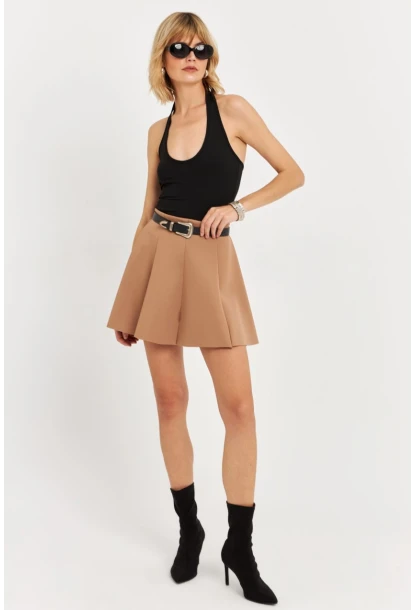 Kadın Camel Scuba Pilili Mini Etek DAF3204