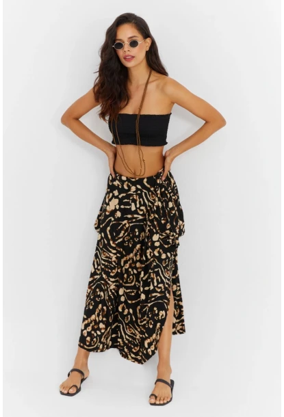 Kadın Camel-Siyah Asimetrik Etek LV81