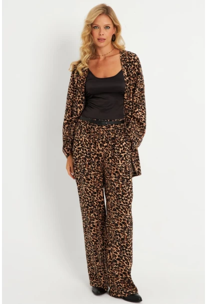 Kadın Camel-Siyah  Desenli Alt Üst Takım  GÇ168