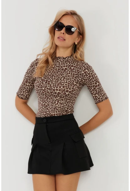 Kadın Camel-Siyah Leopar Desenli Bluz LPP1264