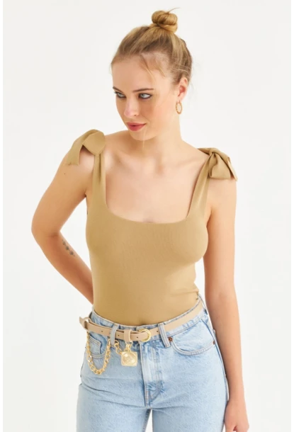 Kadın Camel Triko Bluz YV236