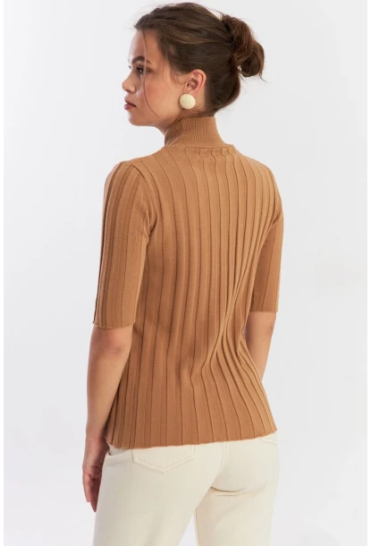 Kadın Camel Yarım Balıkçı Triko Bluz YV287