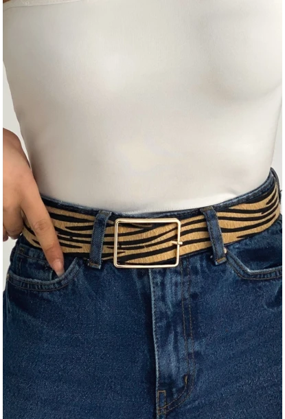 Kadın Camel Zebra Desen Kemer BE608