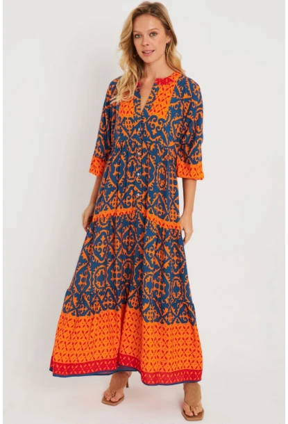 Kadın Desenli Salaş Maxi Elbise Multi Q981