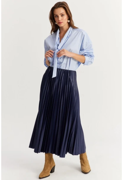 Kadın Eflatun Beli Lastikli Pilise Etek GÇ190