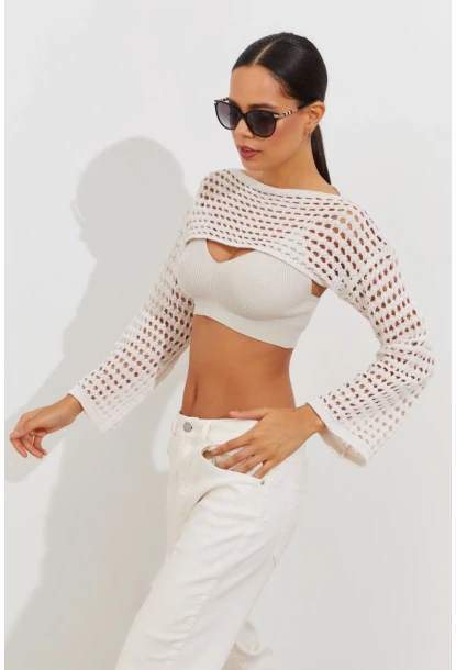 Kadın Ekru Ajurlu Bolero YV115