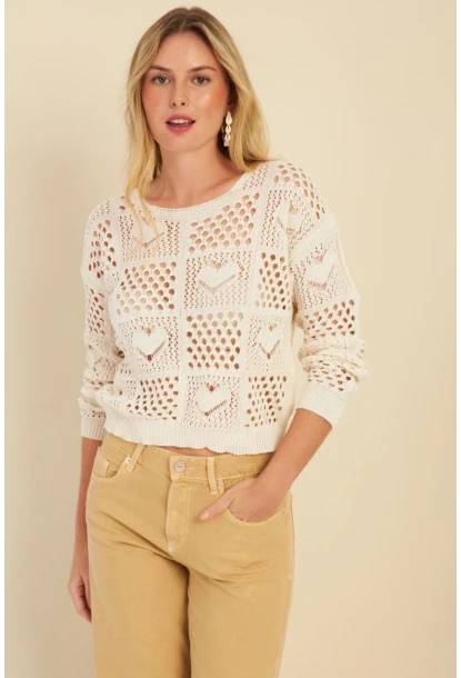 Kadın Ekru Ajurlu Triko Bluz  MZU601