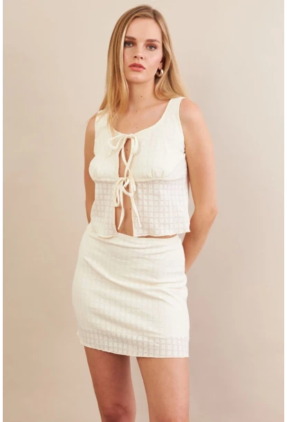 Kadın Ekru Alt Üst Etek Takım EV114