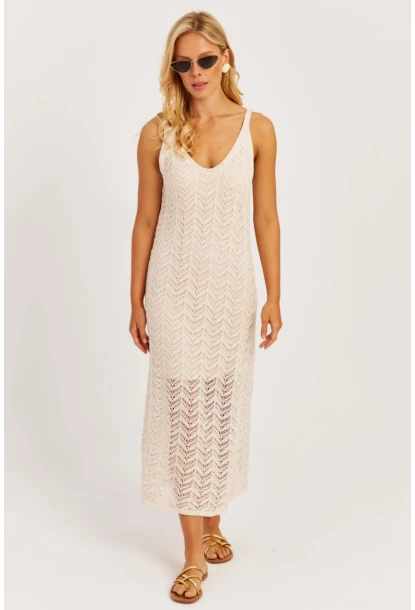 Kadın Ekru Askılı Astarlı Elbise YZ629