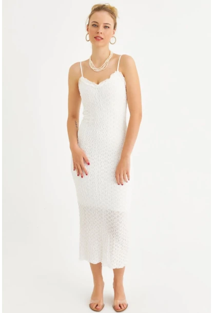 Kadın Ekru Astarlı Dantel Maxi Elbise YEL221662