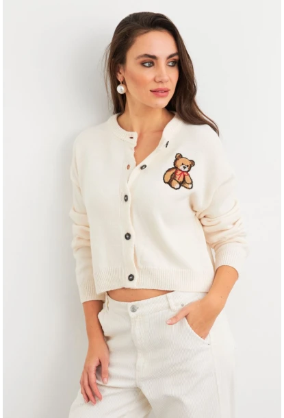 Kadın Ekru Ayıcıklı Hırka TEM99