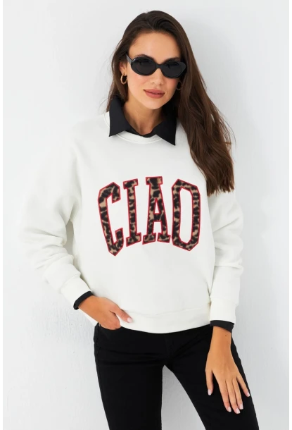 Kadın Ekru Baskılı Sweatshirt MPP6429