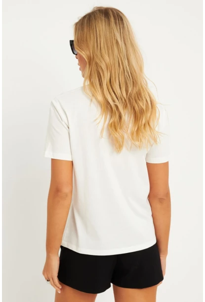 Kadın Ekru Baskılı T-Shirt AYD322