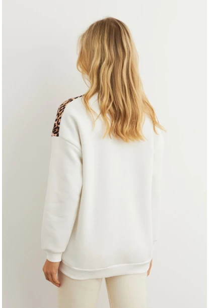 Kadın Ekru Bloklu Sweatshirt MST098