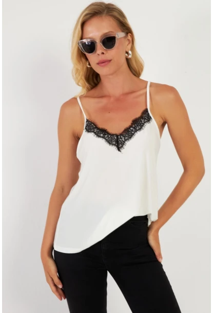 Kadın Ekru Dantelli Atlet AYD353