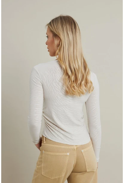 Kadın Ekru Desenli Büzgülü Bluz LPP1298