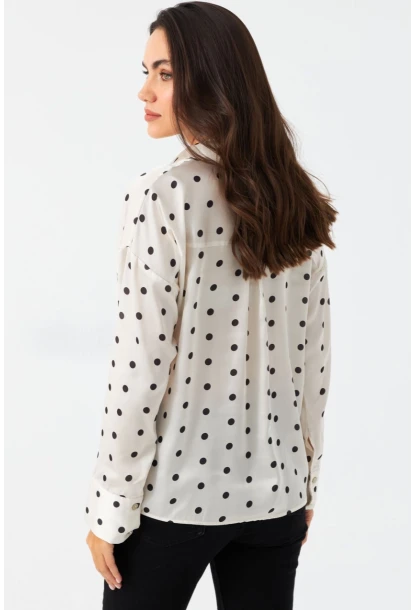 Kadın Ekru Desenli Saten Gömlek MSHR500
