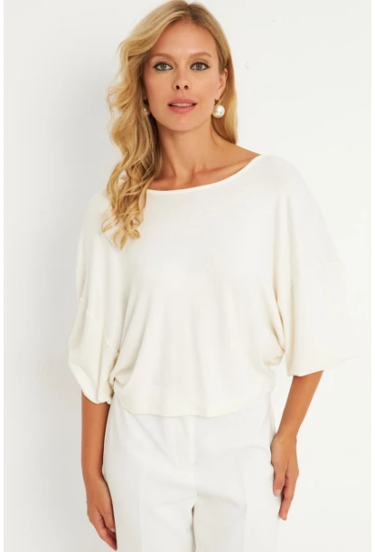 Kadın Ekru Düğüm Detaylı Bluz GÇ176