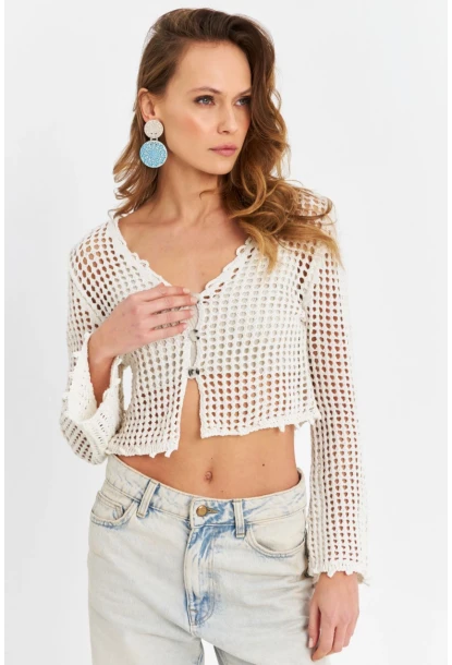 Kadın Ekru File Hırka DS201-90