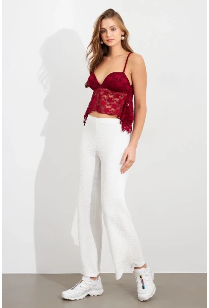 Kadın Ekru Gofre Pantolon ZH326