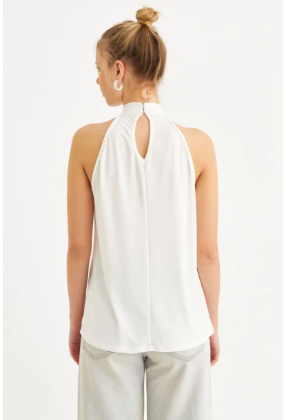 Kadın Ekru Halter Yaka Desenli Bluz LPP1273