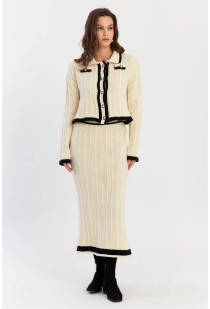 Kadın Ekru İkili Alt Üst Triko Takım NUV34