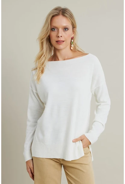 Kadın Ekru Kayık Yaka Triko Bluz YİL561