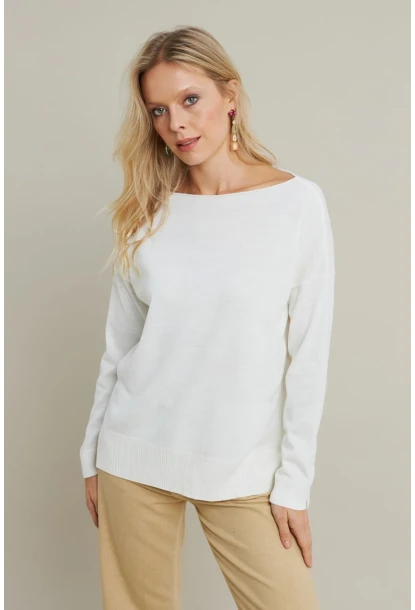 Kadın Ekru Kayık Yaka Triko Bluz YİL561