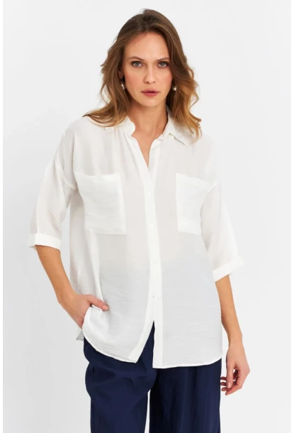 Kadın Ekru Keten Gömlek MELT170