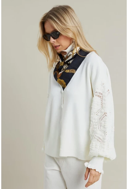 Kadın Ekru Kolları Örme Hırka MSE800