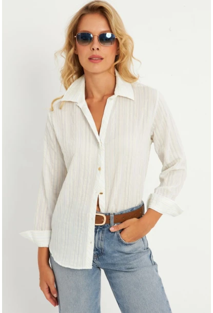 Kadın Ekru-Mavi Gömlek KED714
