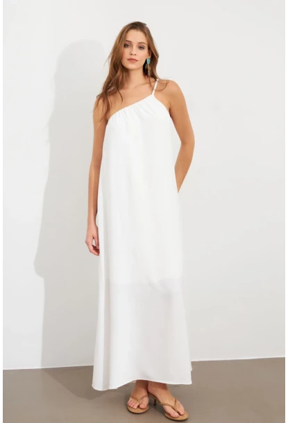 Kadın Ekru Tek Omuz Maxi Elbise İRE1012