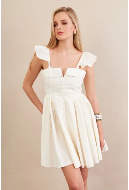 Kadın Ekru Midi Dokuma Elbise PSG1010