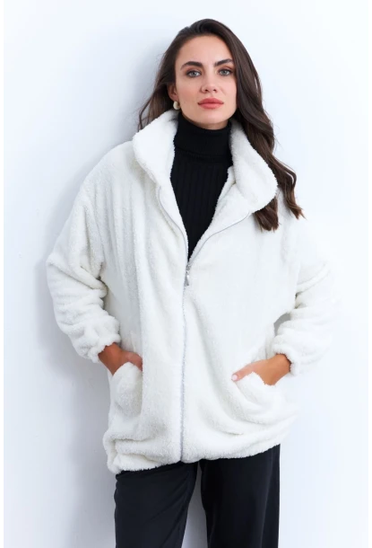 Kadın Ekru Peluş Mont LYT58