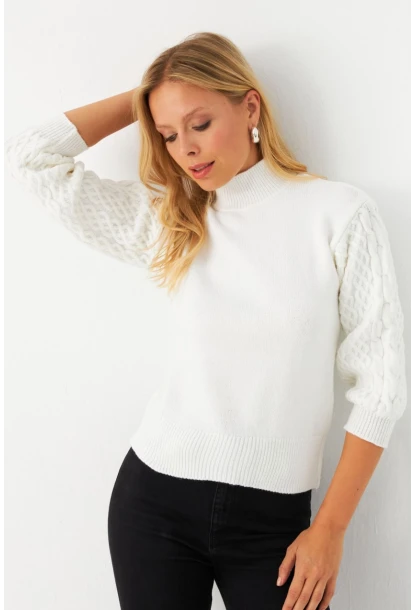 Kadın Ekru Pencereli Kazak SE4