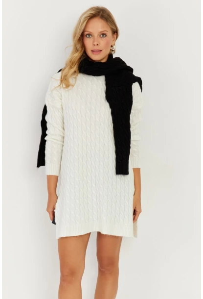 Kadın Ekru Saç Örgülü Triko Tunik KZ2505