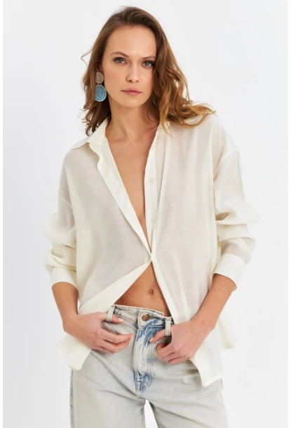 Kadın Ekru Sırtı Açık Gömlek MOD2369