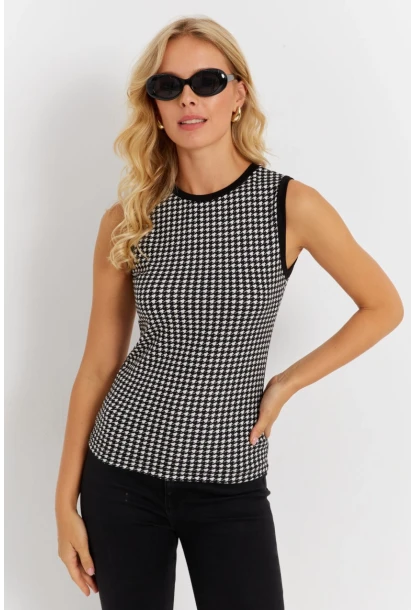 Kadın Ekru-Siyah Kazayağı Bluz EY2869