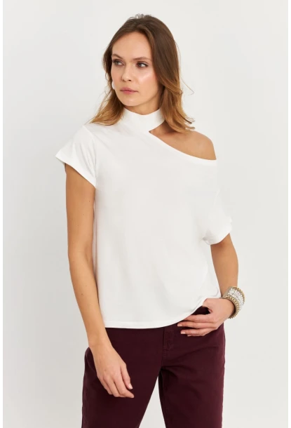 Kadın Ekru Tek Omuz Açık Bluz LPP1300