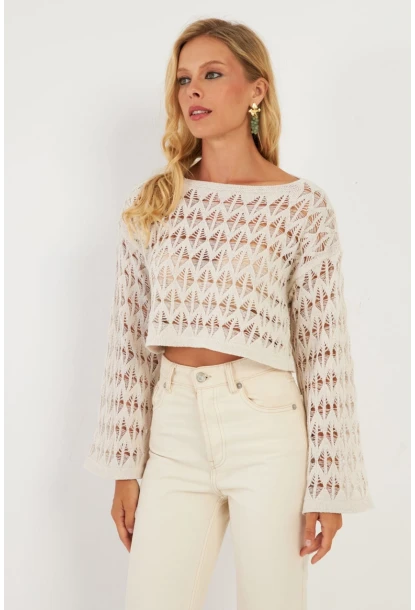 Kadın Ekru Triko Bluz YV254