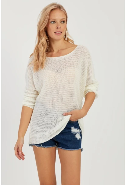 Kadın Ekru Triko Kazak SMT223